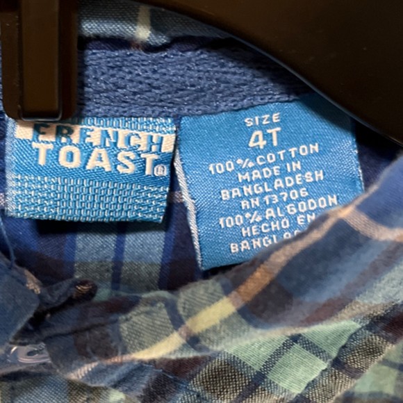 French Toast Shirt Boys Size 4 Button Up Shirt Blue Plaid Button Down Top - Picture 2 of 9